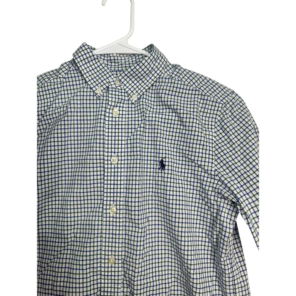 Ralph Lauren Boys Green Navy Blue Tattersall Check‎ Button Down Shirt L 14-16